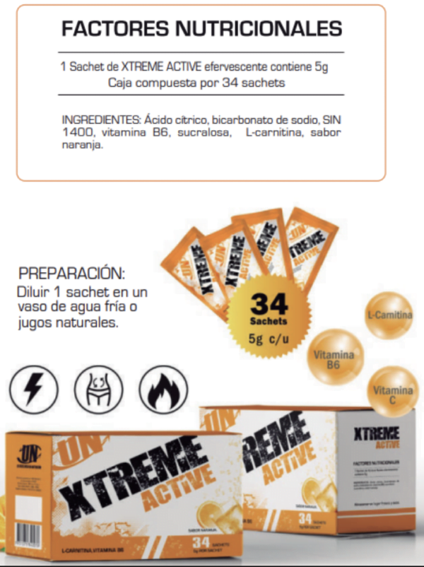Quemador Xtreme Active X 34 Sachets Universe Nutrition - Imagen 3