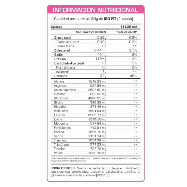 Proteina Aislada FitFem ISO FIT 1.2 KG - Imagen 5